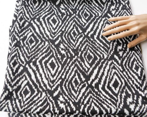 Black and White Diamond Shape Fabric Printed on Light Weight Polyester Crepe by the Yard
