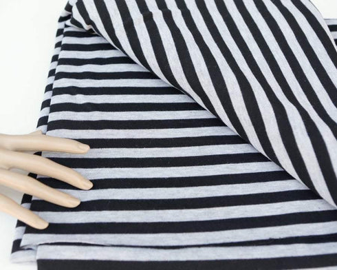 Black and Heather Gray Fabric Stripe Sweater Knit fabric by the Yard Extra Wide