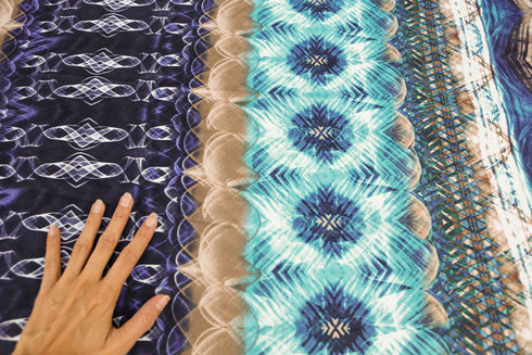 Turquoise and Brown Digital Weave Art Printed on Light Weight Matte Satin Charmeuse 1.5 yards LWW00028