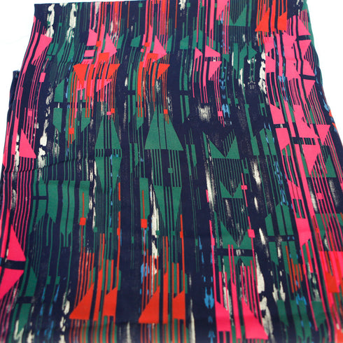 Pink and Green Stripe and Geometric Challis Woven Fabric 1 yard and 24 Inches