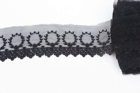 Black Floral Lace Mesh Trim 4 Inch Width by the yard
