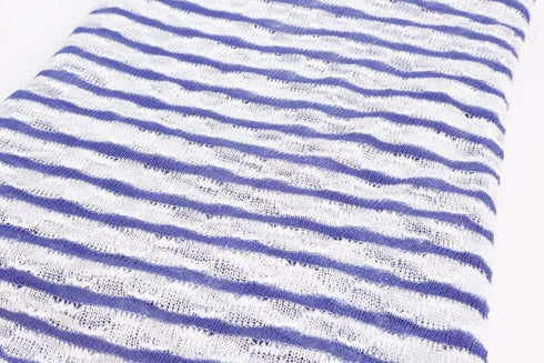 Blue Violet and White Stripe Open Weave Sweater Knit Fabric 1 yard 30 inches