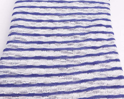 Blue Violet and White Stripe Open Weave Sweater Knit Fabric 1 yard 30 inches