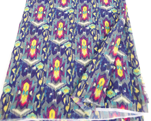 Purple Yellow Ikat Inspired Light Weight Polyester Crepe Georgette Fabric 2 yards