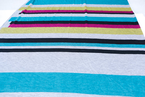 Magenta Turquoise Yellow Black Gray Multi Striped Printed Knit Jersey Fabric 40 Inches in Length STK00081