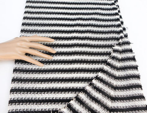 Fancy Black and Off White Stripe Open Weave Sweater Knit Fabric 1.25 yards OSK00144
