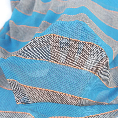 Blue Black and White Stripe Chevron Printed Chiffon Fabric 2 yards