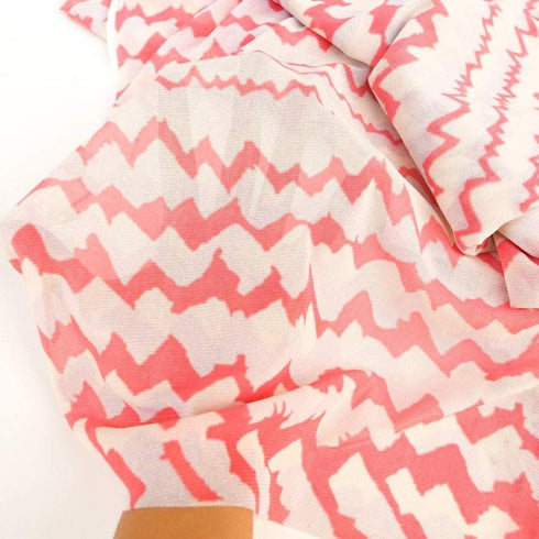Pink Light Gray Cream Abstract Chevron Light Weight Mesh Knit Fabric 1 yard Extra Wide LMS00014