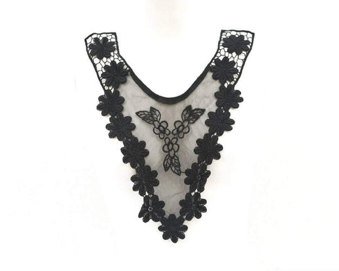 Black V Shape Floral Mesh Lace Applique