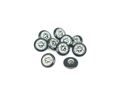 14mm Black and Silver Buttons Distressed Steampunk Style 10 Pieces