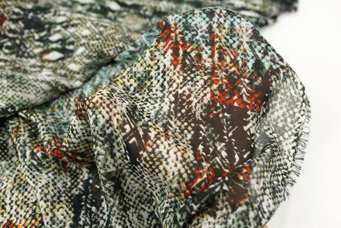 Green and Black Tribal Printed Chiffon Fabric by the Yard