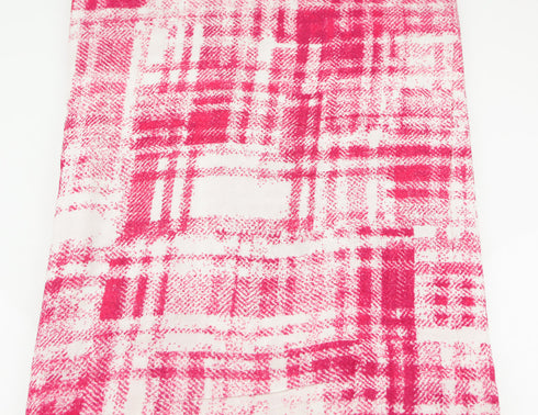 Pink and Off White Plaid Woven Crepe Fabric 1 yard