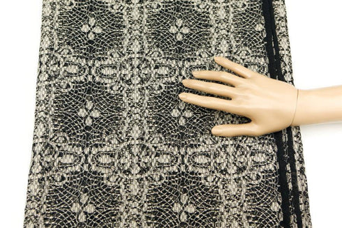 Black and Beige Lace Fabric High End Italian Designer Lace Remnant 2 yards