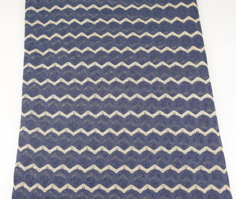 Muted Blue and Gold Stripe Open Weave Sweater Knit Fabric Fancy Wavy Stripes 33 inches length Extra Wide OSK00201 - Felinus Fabrics