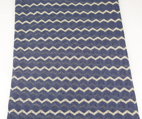 Muted Blue and Gold Stripe Open Weave Sweater Knit Fabric Fancy Wavy Stripes 33 inches length Extra Wide OSK00201