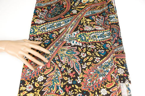 Brown Bohemian Floral Matte Satin Fabric Woven 2 yards