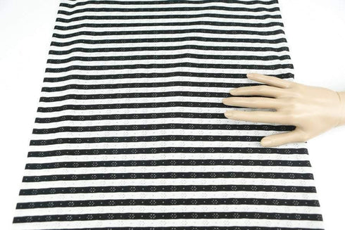 Black and White Stripe Pointelle Knit Jersey Fabric 2 Pieces that Total 1 yard and 16 Inches Extra Wide