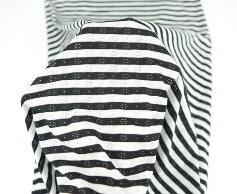 Black and White Stripe Pointelle Knit Jersey Fabric 2 Pieces that Total 1 yard and 16 Inches Extra Wide