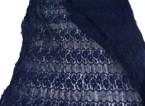 Dark Blue Floral Stripe Stretch Lace Knit Fabric by the yard