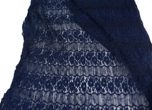 Dark Blue Floral Stripe Stretch Lace Knit Fabric Remnant 2.5 yards Narrow Width