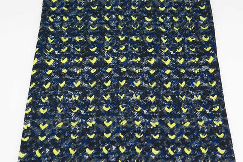 Dark Blue and Yellow Abstract Heart Light Weight Crepe Woven Fabric 3/4 Yard