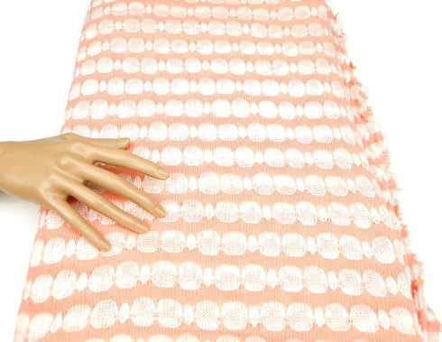 Peach and Off White Stripe Open Weave Sweater Knit Fabric Remnant 1.75 yards