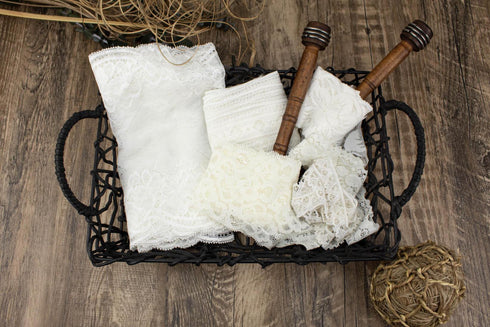 White and Cream Stretch Lace Trim Scrap Pack Scrap Bundle 6 pieces of 1-2 yards each SPK00122