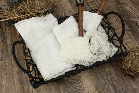 White and Cream Stretch Lace Trim Scrap Pack Scrap Bundle 6 pieces of 1-2 yards each SPK00122