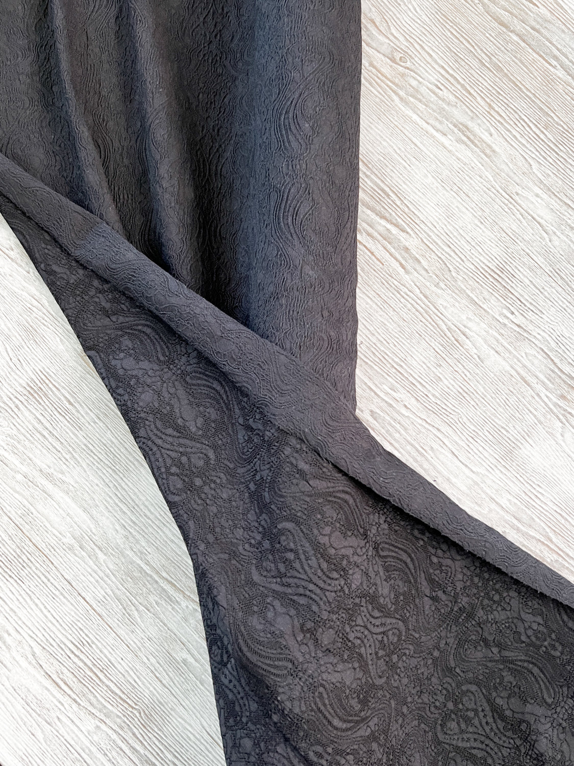 Black Embroidered Stretch Cotton Blend Faille Woven Fabric by the yard