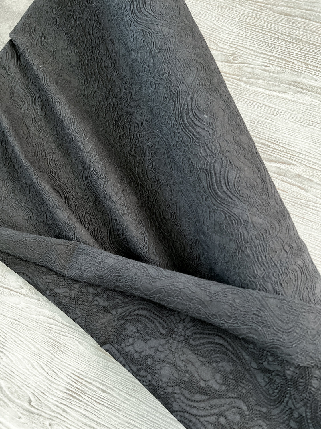 Black Embroidered Stretch Cotton Blend Faille Woven Fabric by the yard