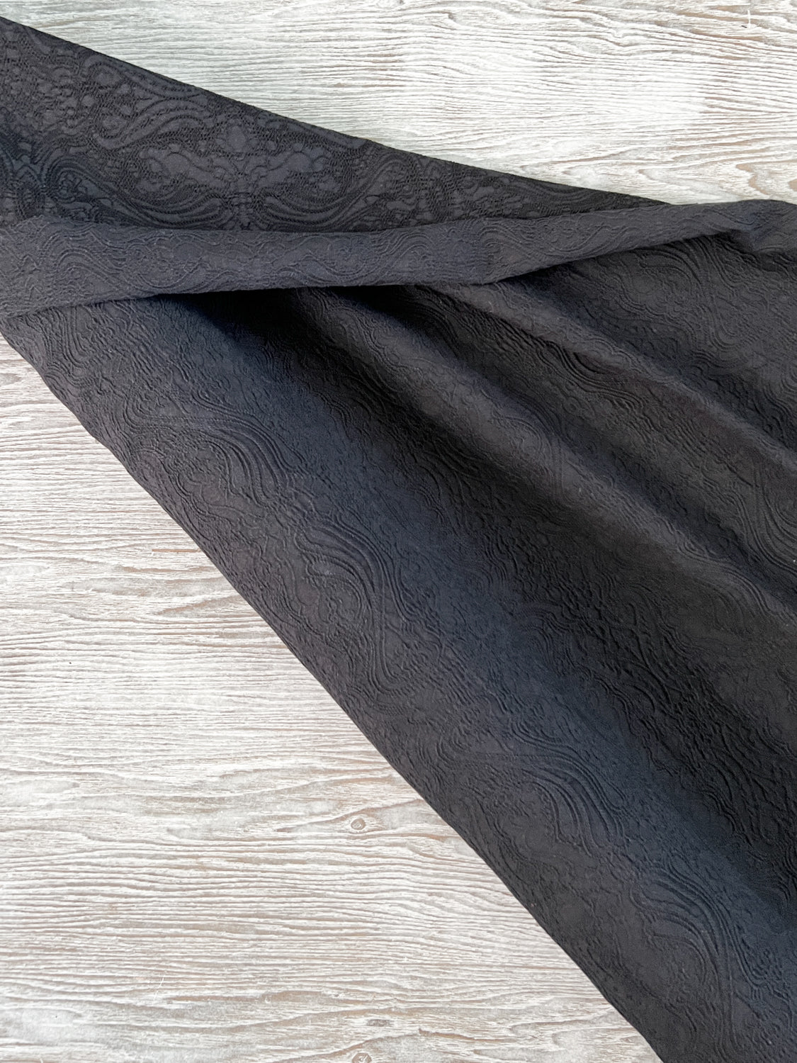 Black Embroidered Stretch Cotton Blend Faille Woven Fabric by the yard