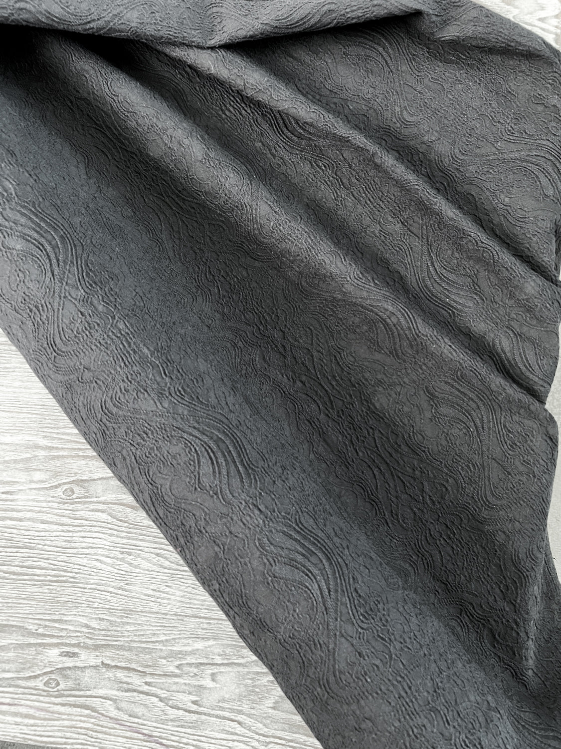 Black Embroidered Stretch Cotton Blend Faille Woven Fabric by the yard