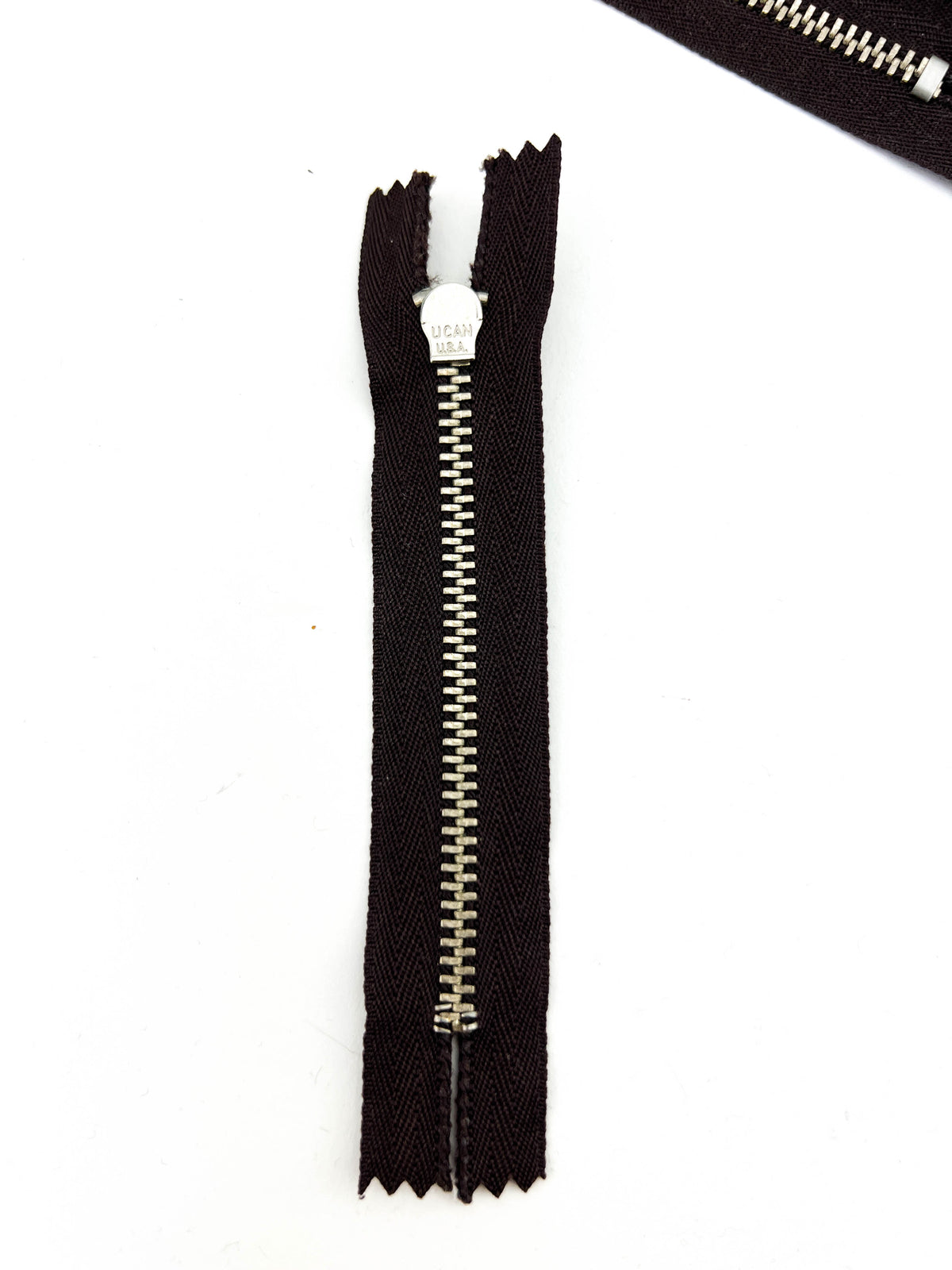 Dark Brown Metal Teeth Zippers, No Pull: 44 Pack, 6 Inch, Made in USA