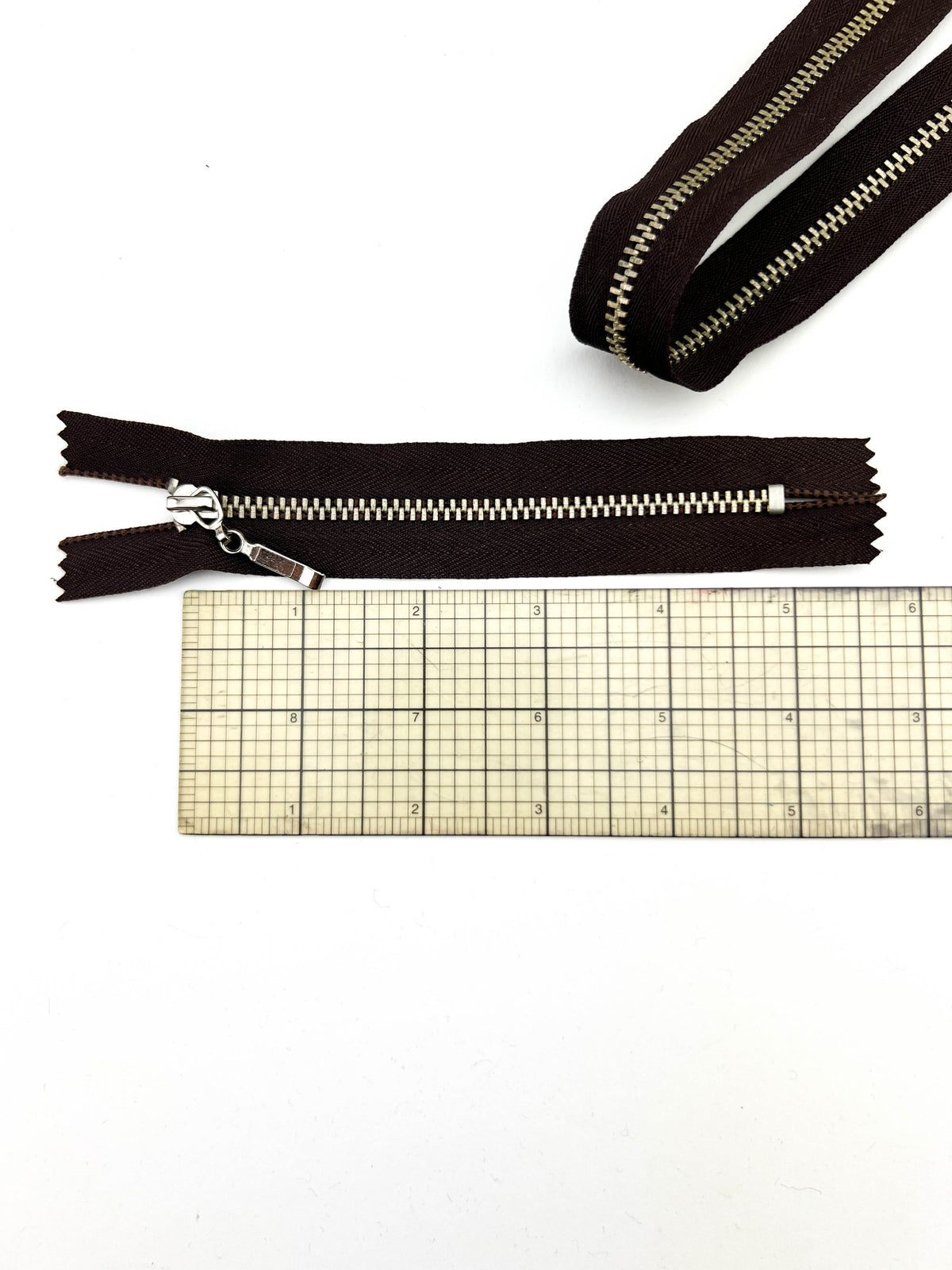 Dark Brown Metal Teeth Zipper Set of 3, No Pull: Two 16" Separating + One 5"