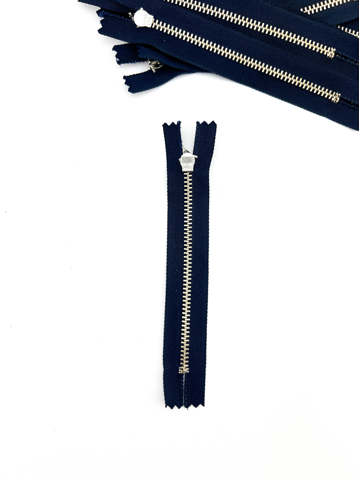 Navy Blue Metal Teeth Zippers, No Pull: 13 Pack, 5 Inch, Made in USA