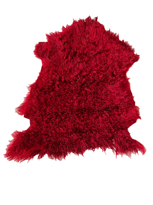 Dark Red Curly Sheepskin Hide Fur Leather