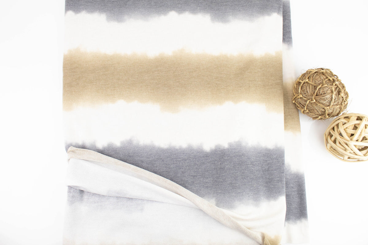 Brown Off White and Gray Stripe Baby French Terry Knit Fabric 2.75 yards