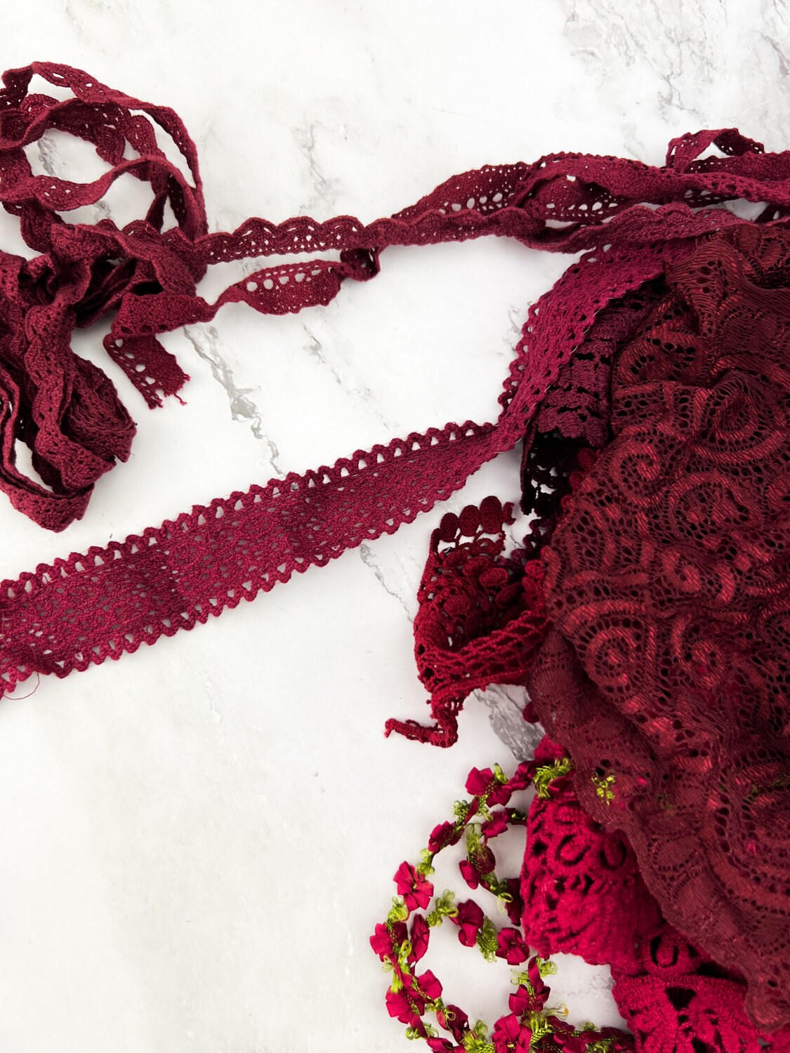 Maroon Lace Trims Variety Trim Scrap Pack Scrap Bundle Pack 18 Pieces