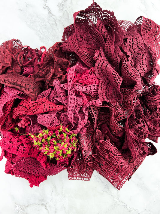 Maroon Lace Trims Variety Trim Scrap Pack Scrap Bundle Pack 18 Pieces