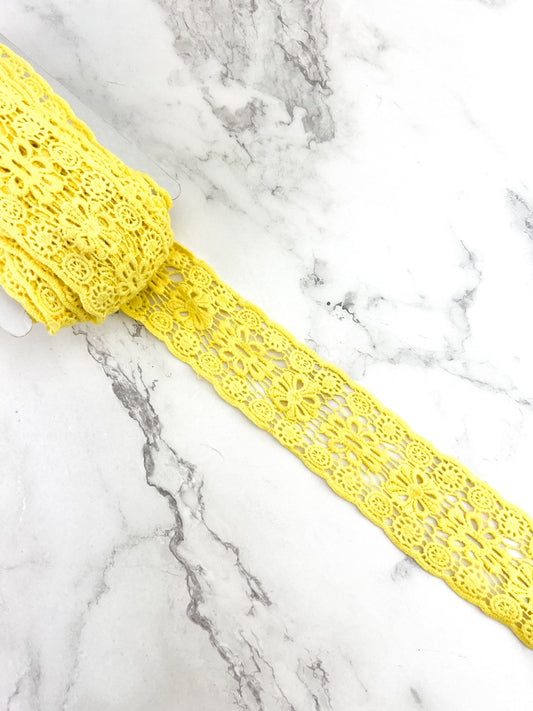 Yellow Floral Cotton Lace Trim 5 yards