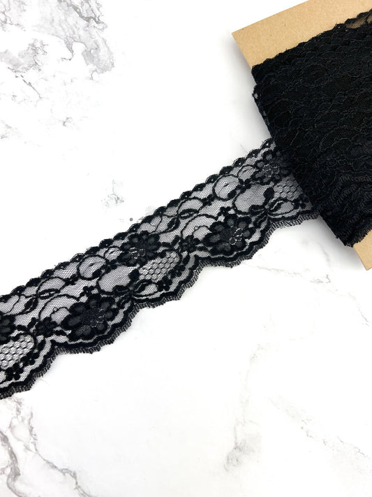 Black Floral Lace Trim Remnant 11 yards