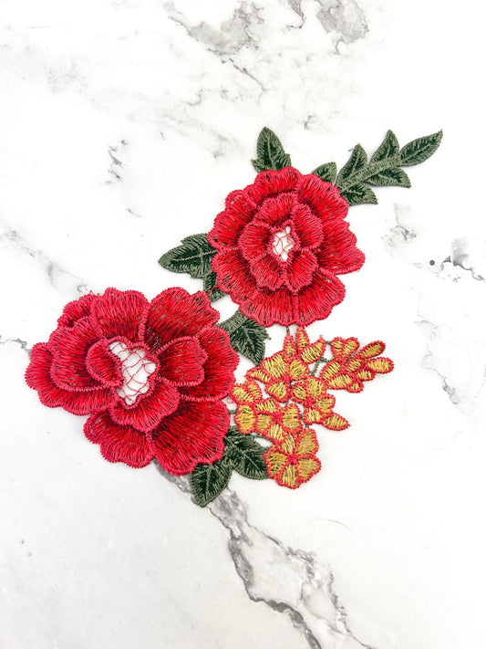 Red Floral Flower Applique