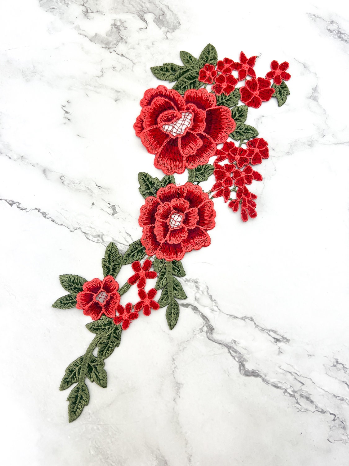 Red Floral Longer Flower Applique