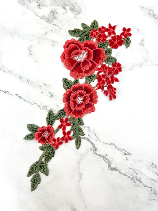 Red Floral Longer Flower Applique