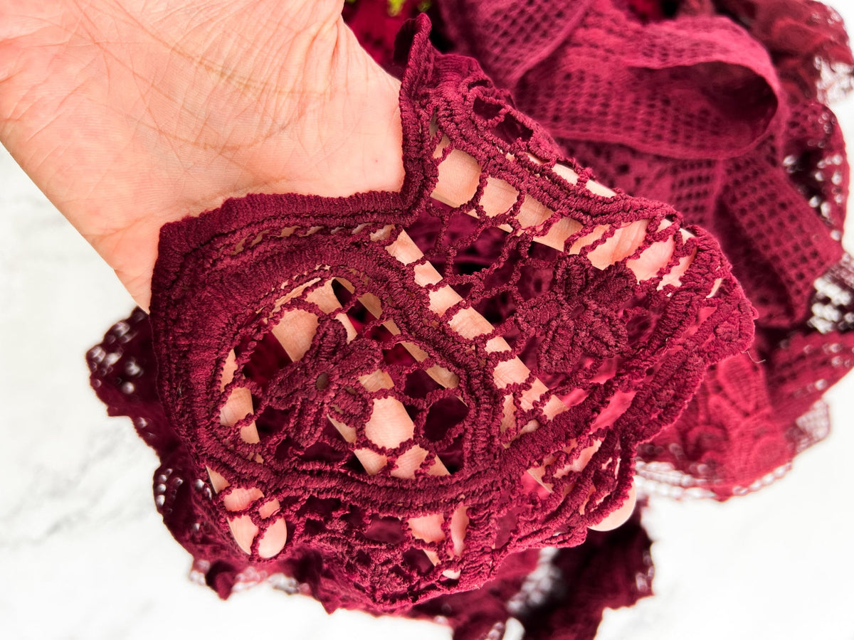 Maroon Lace Trims Variety Trim Scrap Pack Scrap Bundle Pack 18 Pieces
