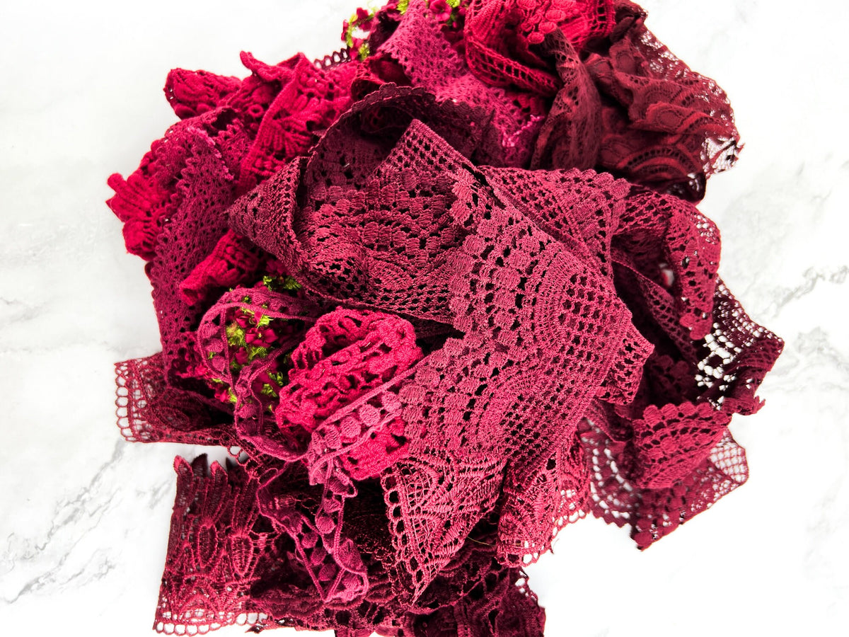Maroon Lace Trims Variety Trim Scrap Pack Scrap Bundle Pack 18 Pieces