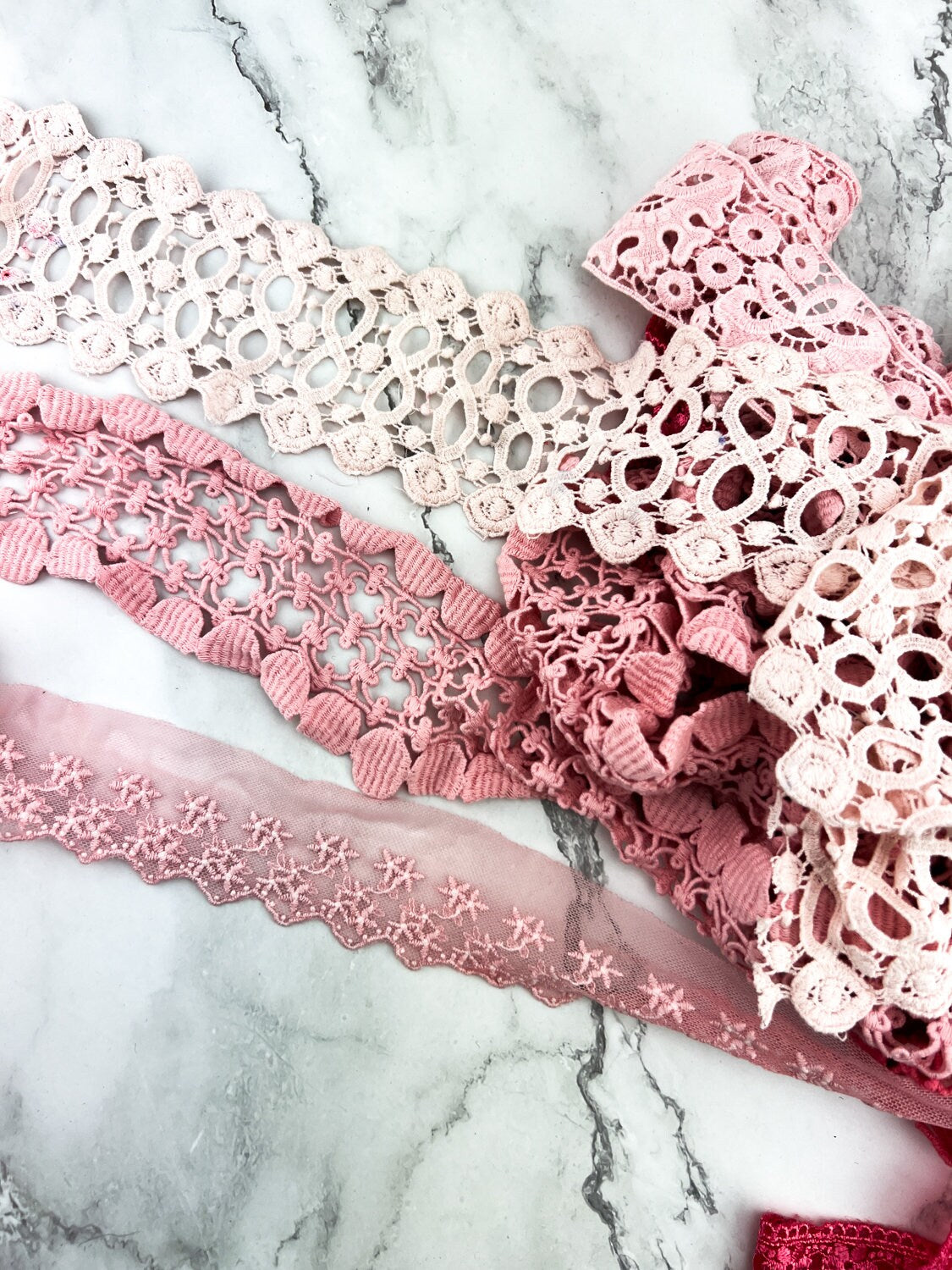 Pink Lace Trims Variety Trim Scrap Pack Scrap Bundle Pack 9 Pieces