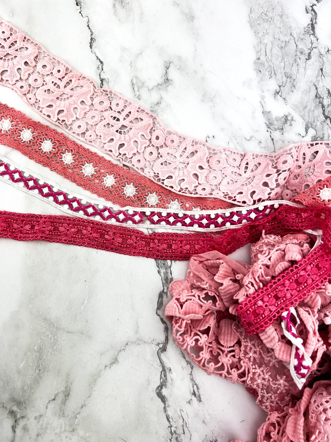 Pink Lace Trims Variety Trim Scrap Pack Scrap Bundle Pack 9 Pieces