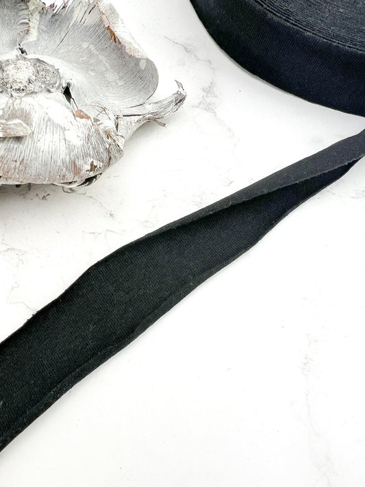 Black Cotton Knit Bias Tape 1.25 inches width x 40 yards