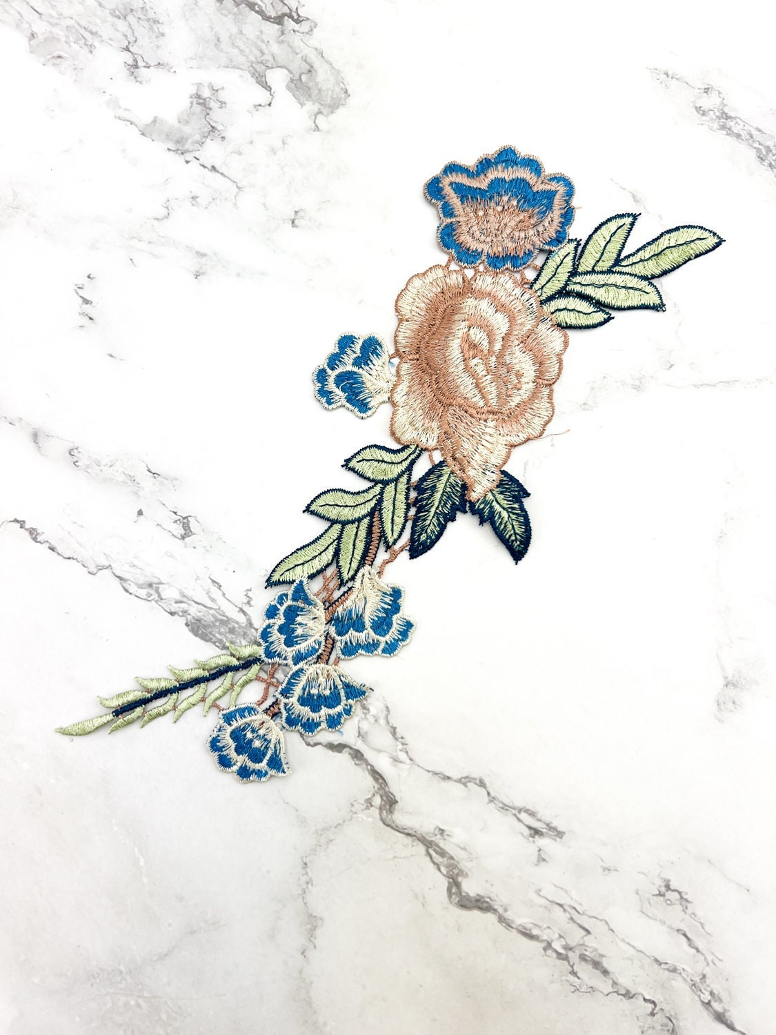 Blue and Beige Floral Narrow Flower Applique